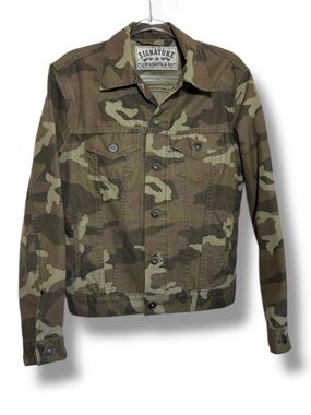 Levi’s Men's Camo Trucker Jacket Denim Army Olive Green Brown Size Small
